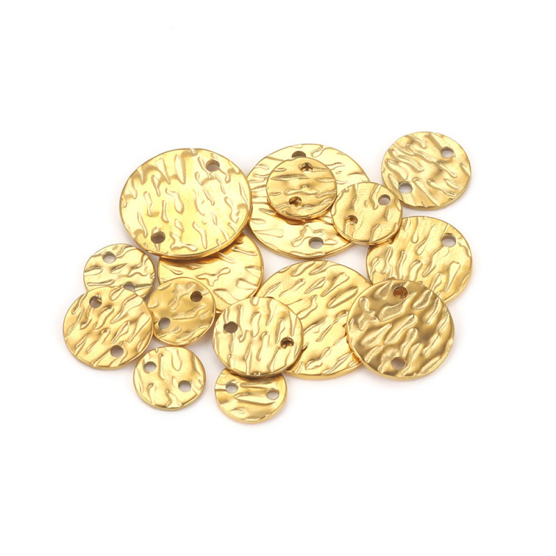 Stainless Steel Irregularly Embossed Round Sheet Pendant Titanium Steel Pendant with Holes