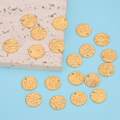 Stainless Steel Embossed Round Piece DIY Jewelry Piece Pendant Single Hole Tag Bracelet Necklace Accessories