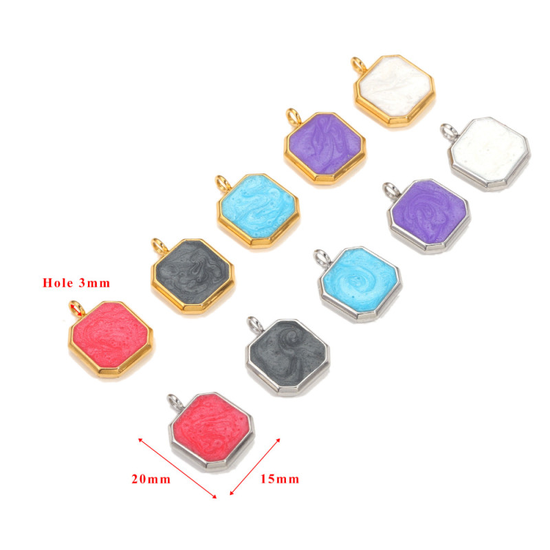 Stainless Steel Colorful Pendant Square Pendant DIY Earrings Necklace Handmade Jewelry Accessories