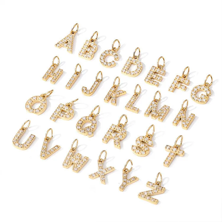 Stylish Chic Elegant 26 English Letter Pendant with Zircon 14k Gold Plated Pendant DIY Jewelry Accessories