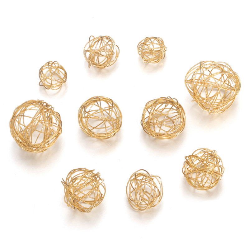 18K Gold Plated Stainless Steel Handmade DIY Jewelry Accessories Stainless Steel Wire Ball Pendant Wholesale