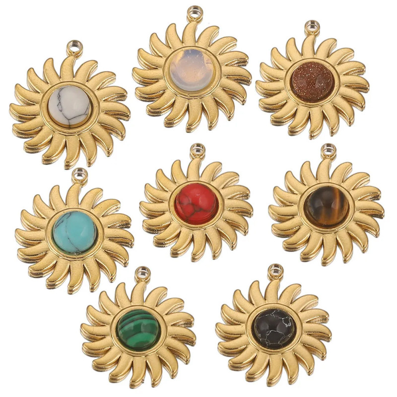 Stainless Steel Sun Pendant Bohemian Style Natural Stone Pendant DIY Earrings Necklace Accessories