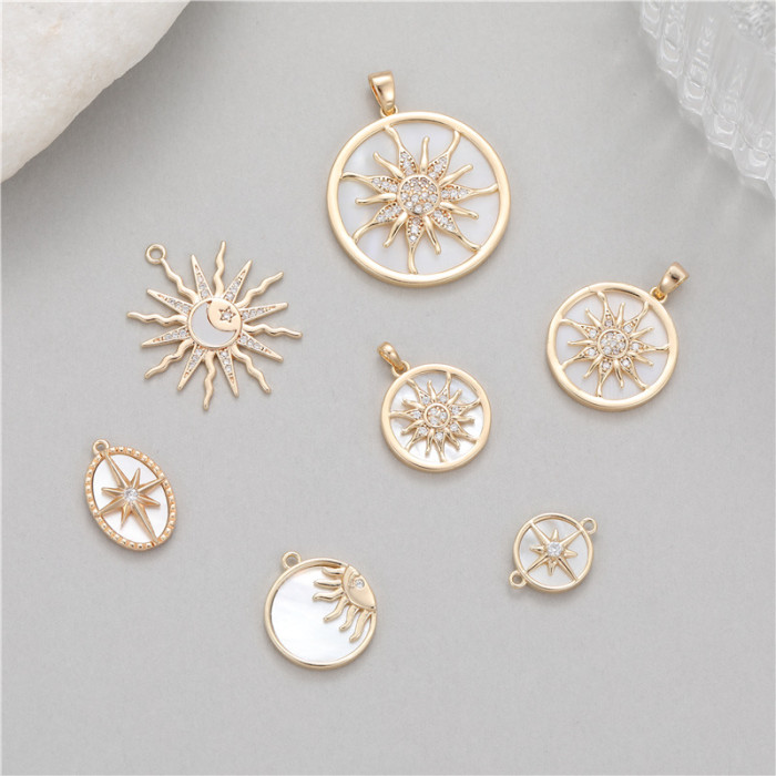 Refined Elegant 14K Gold Zircon White Shell Sun Pendant Bracelet Necklace Earrings Handmade DIY Jewelry Accessories