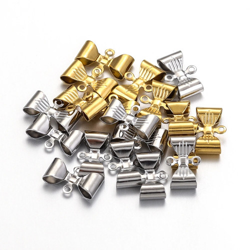Stainless Steel Double Hole Bow Accessories Pendant DIY Necklace Bracelet Making Accessories