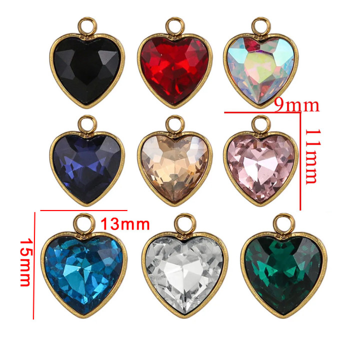 Stainless Steel PVD Plated Heart Glass Crystal Charms for DIY Jewelry Necklace Findings Bracelet Supplies Earrings Ma...
