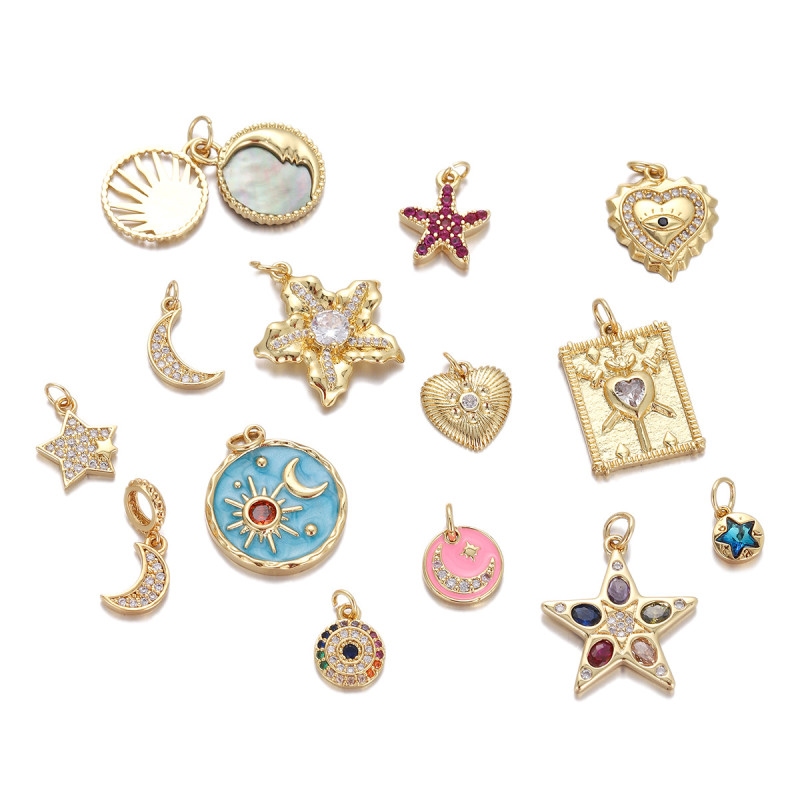 Stylish Chic Customizable Hypoallergenic Moon Star Flower Pendant Drip Oil Bracelet Necklace Earrings DIY Accessories