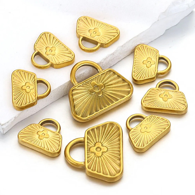 Stainless Steel Bag Lock-shaped Pendant 18K Gold Plated Pendant DIY Necklace Bracelet charm accessory