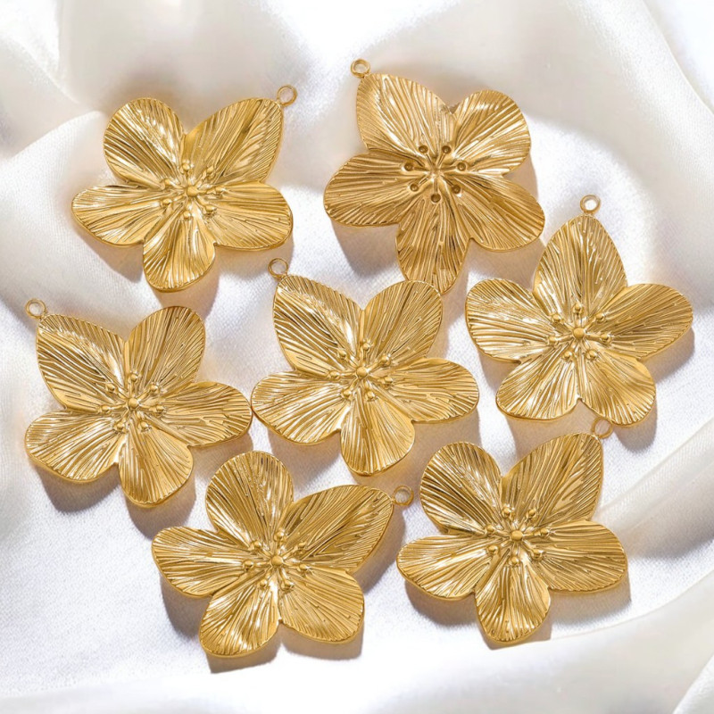 18k Gold Plated Stainless Steel DIY Flower Pendant High Design Necklace Earrings Pendant