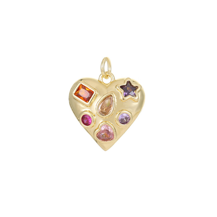 Stylish Chic Hypoallergenic Versatile Gold Plated Heart Pendant with Colorful Zircon Handmade DIY Jewelry