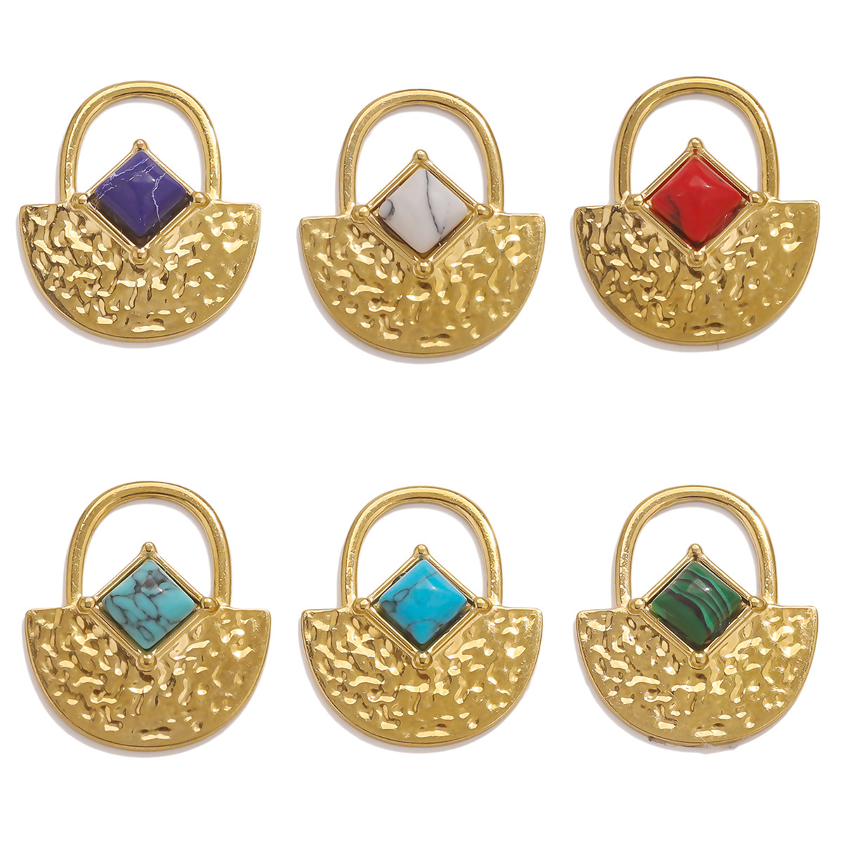 Stylish Chic Refined Stainless Steel Natural Stone Lock Pendant Earrings Titanium Steel Diy Jewelry Bracelet Wholesale 216045135099