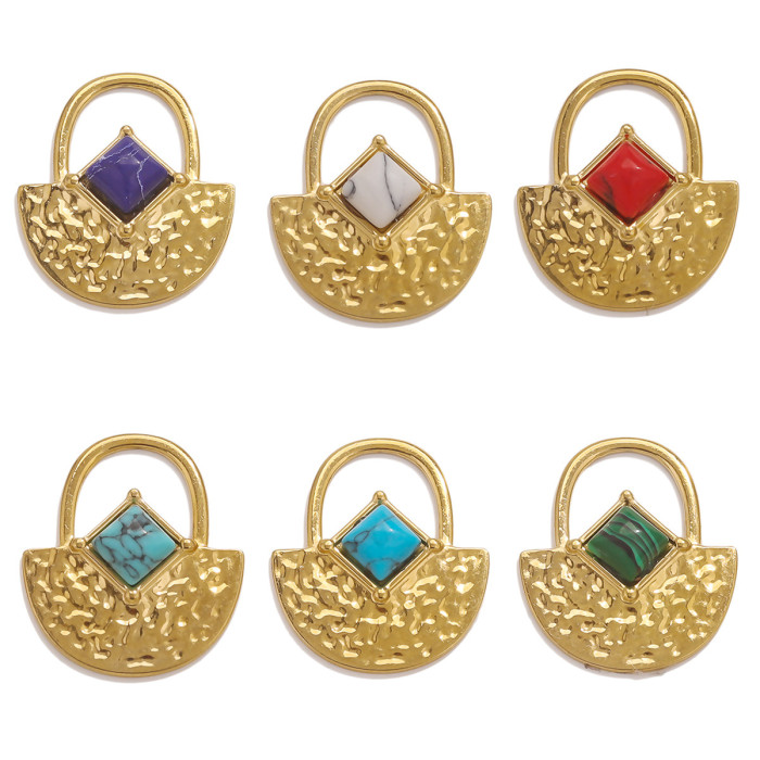 Stylish Chic Refined Stainless Steel Natural Stone Lock Pendant Earrings Titanium Steel DIY Jewelry Bracelet Wholesale