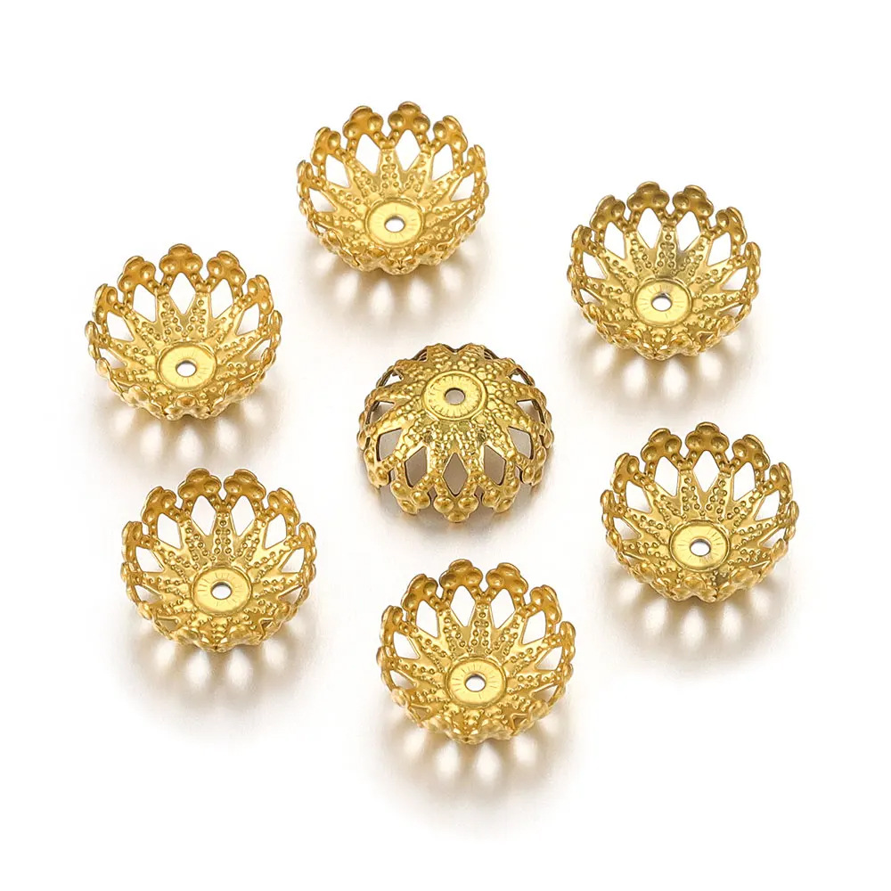 18K Gold Plated Filigree Bead Caps For Jewelry Making Supplies Handmade Diy Beading Accessories 216045157116