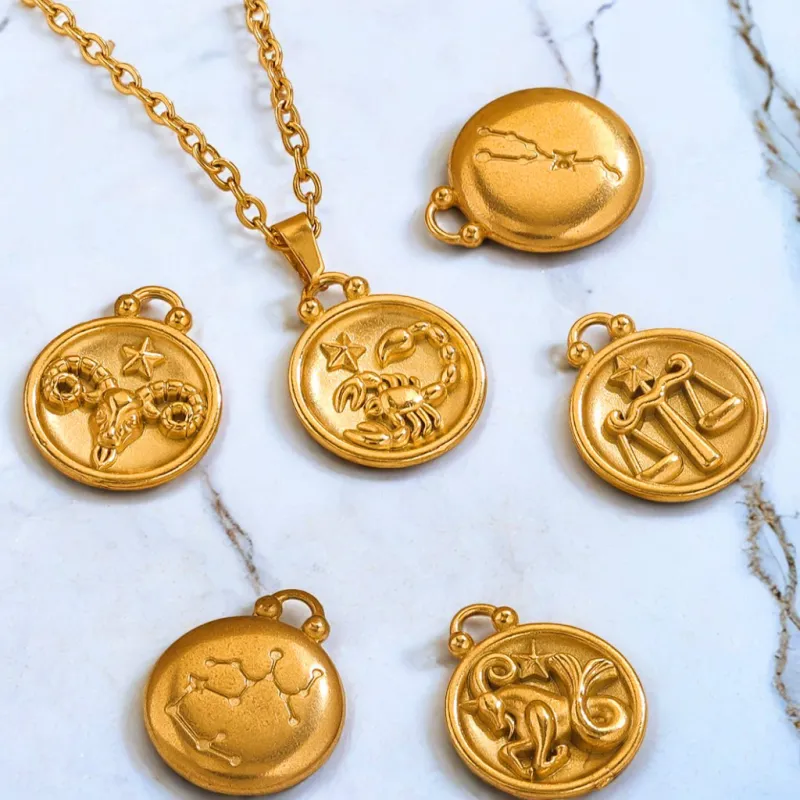 18K Gold Plated Stainless Steel Minimalist 12 Constellations Series DIY Accessories Woman's Waterproof Bijoux Delicate Jewelry