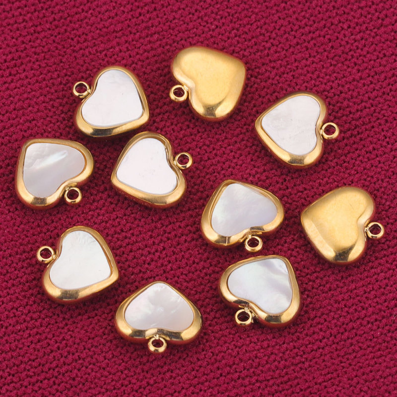 11mm Natural Shell Heart Small Pendant Stainless Steel Necklace Earrings Connection Pendant DIY Jewelry Handmade Accessories