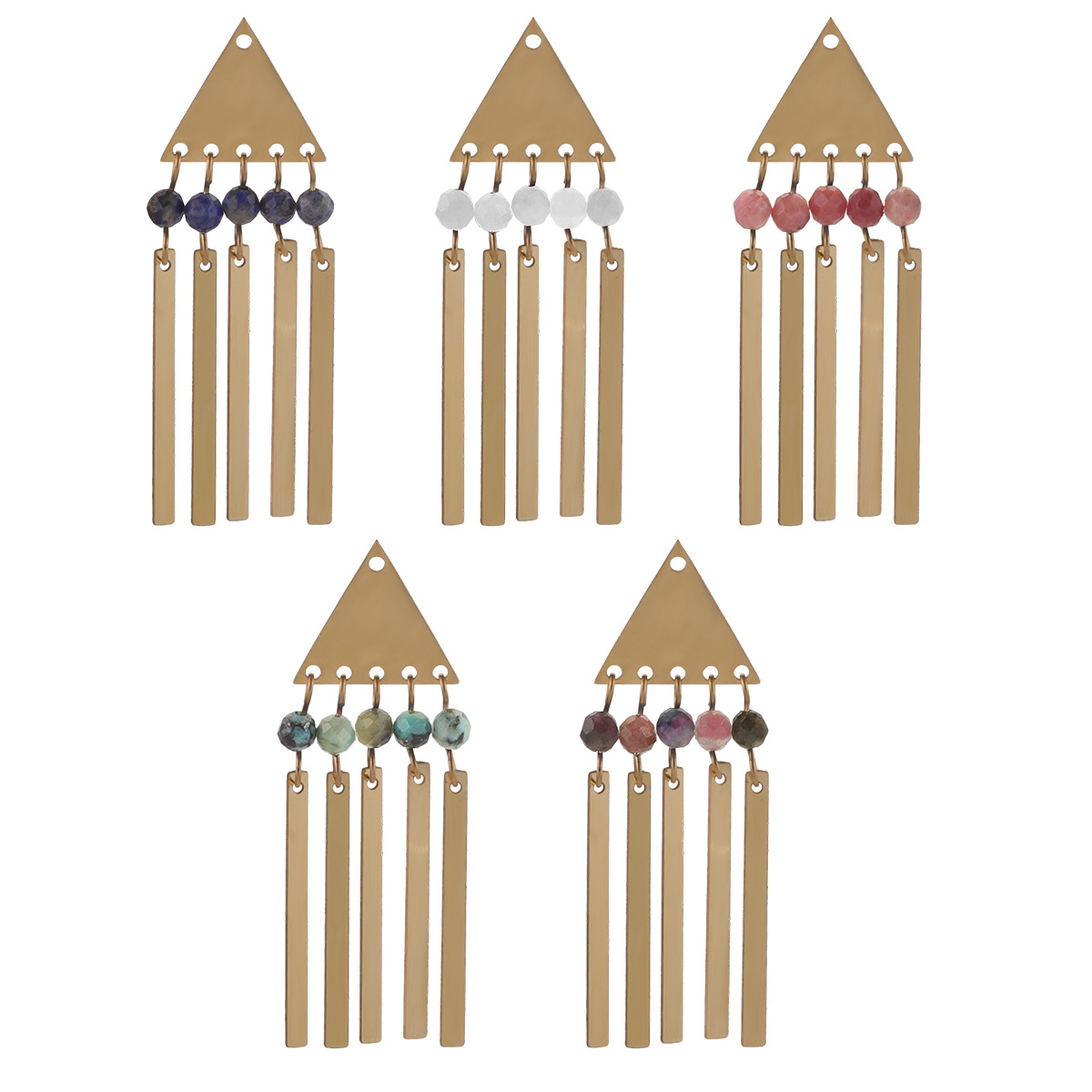 Stainless Steel Bohemian Style Triangle Natural Stone Long Pendant Diy Necklace Earrings Jewelry 216045153180