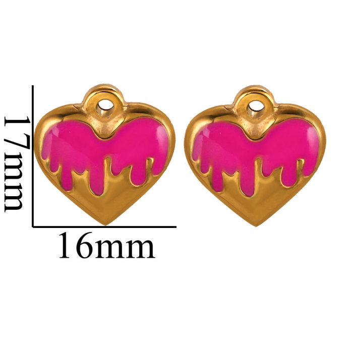 Stainless Steel 16mm Enamel Heart Charms Pendants for DIY Couples Jewelry Necklaces Findings Bracelets Making Supplies