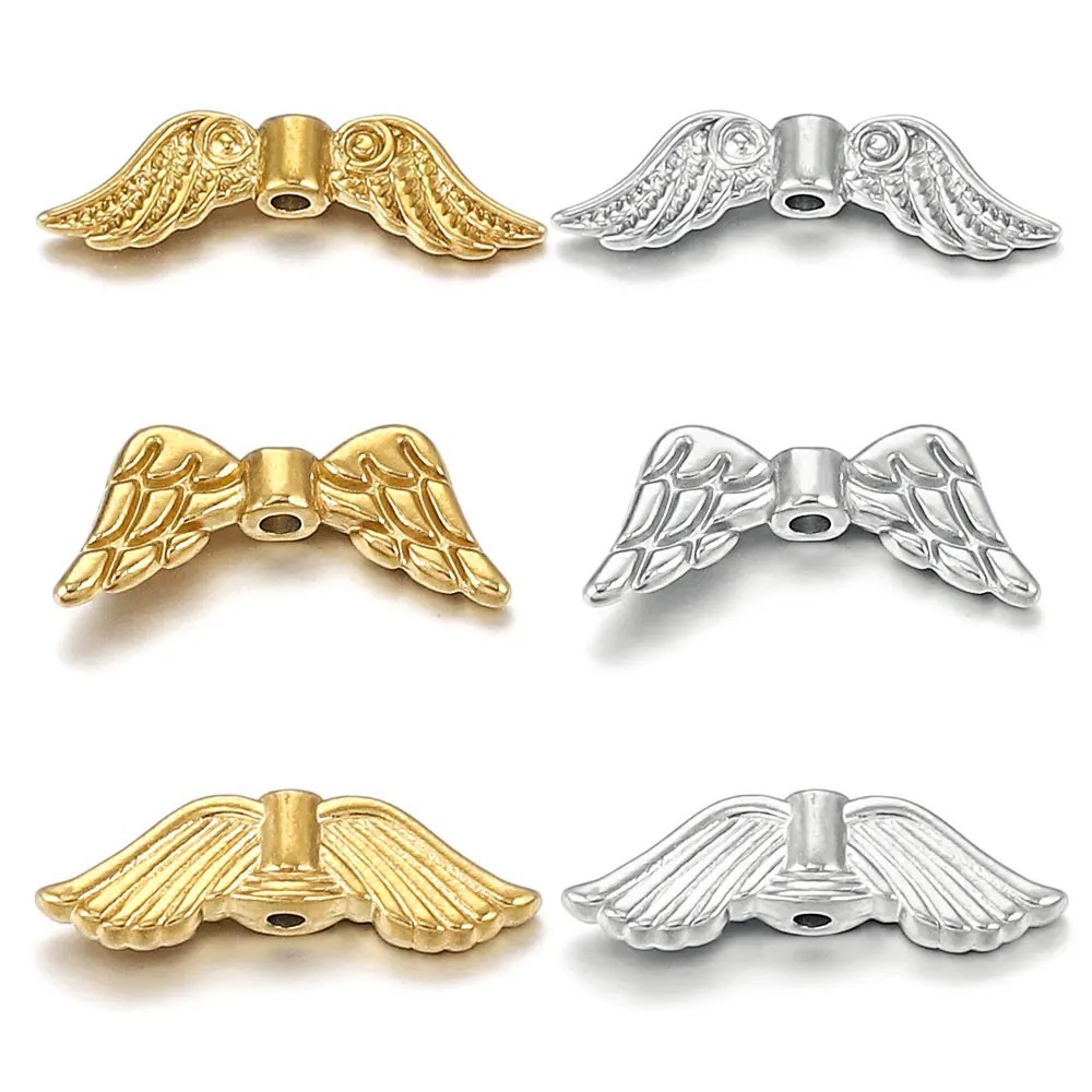 Vintage Stainless Steel Vacuum Gold Plated Wing Piercing Accessories Diy Bead Bracelet Necklace Handmade 216045144201
