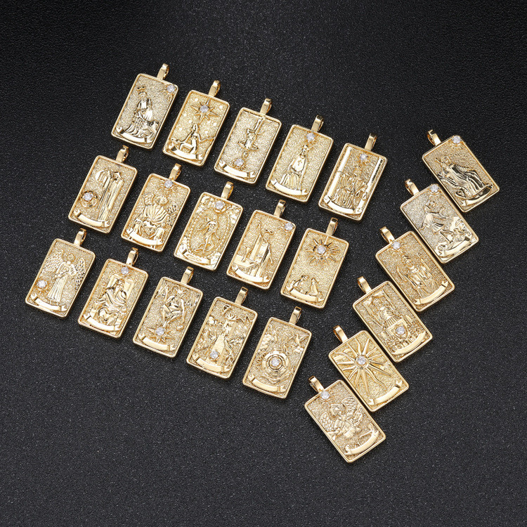 Stylish Chic Hypoallergenic 14K Gold Micro-inset Zircon Hanging Tarot Card Pendant DIY Jewelry Accessories
