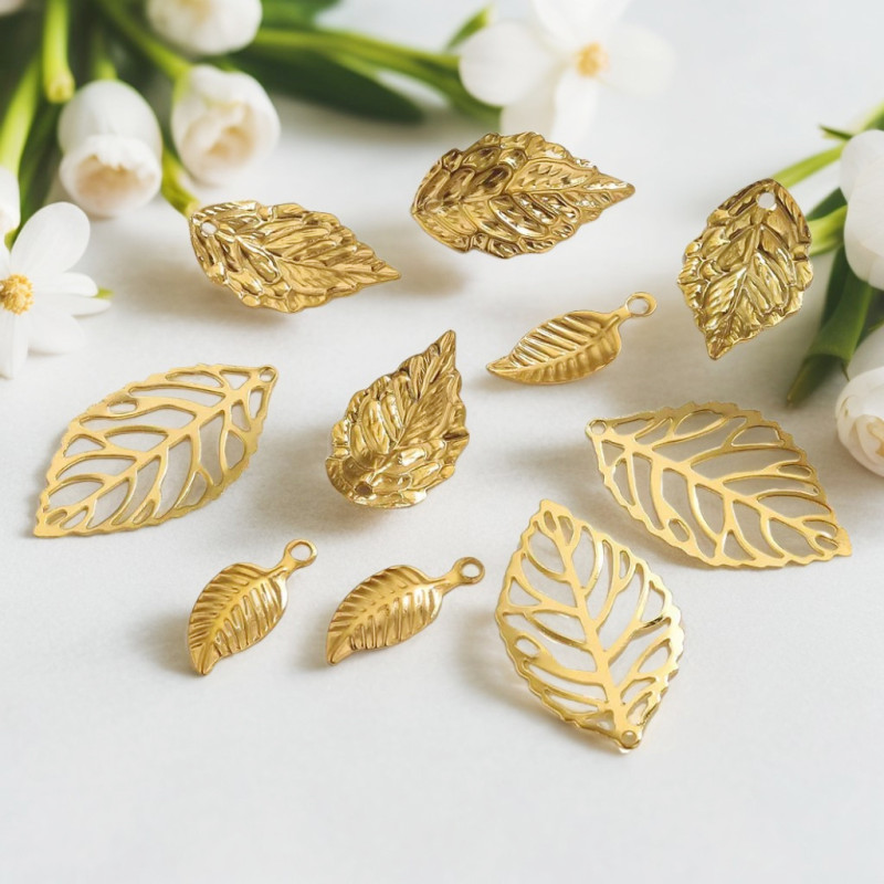 Stainless Steel Fittings Gold Leaves DIY Accessories Pendant Wholesale