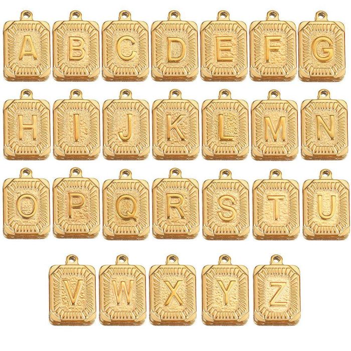 Stainless Steel Hip Hop 26 Letter Rectangular Pendant Titanium Steel Hip Hop Necklace Pendant DIY Jewelry Accessories