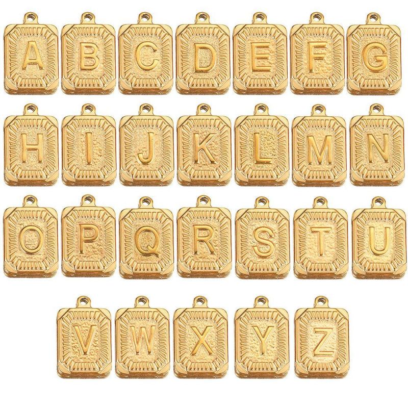 Stainless Steel Hip Hop 26 Letter Rectangular Pendant Titanium Steel Hip Hop Necklace Pendant DIY Jewelry Accessories