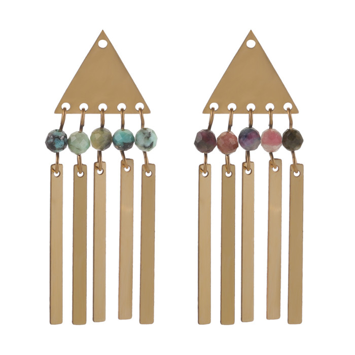Stainless Steel Bohemian Style Triangle Natural Stone Long Pendant DIY Necklace Earrings Jewelry
