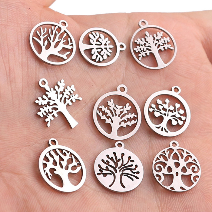 316 Stainless Steel Gold Plated Tree Small Charms Pendant for Necklace DIY Jewelry Making