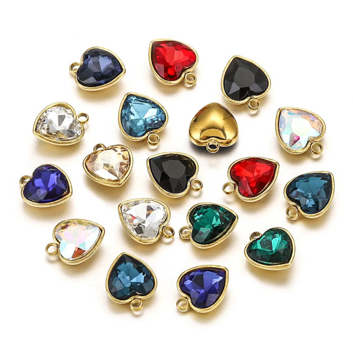 Stainless Steel PVD Plated Heart Glass Crystal Charms for DIY Jewelry Necklace Findings Bracelet Supplies Earrings Ma...