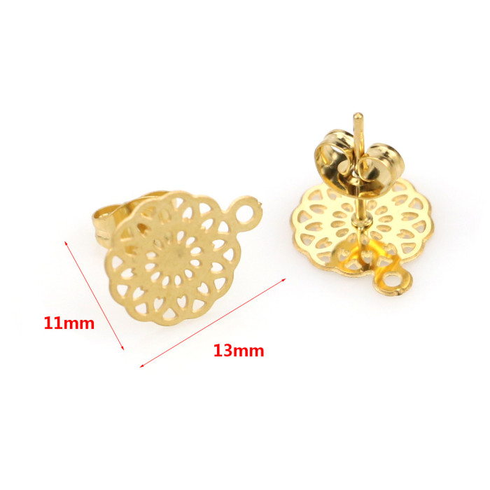 Stainless Steel Ear Accessories Round Hollow Base Earpin Earrings Accessories DIY Handmade
