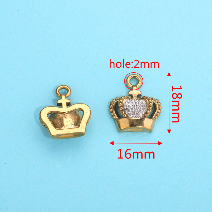 Stainless Steel Micro-inset Zircon Crown Pendant DIY Charm Jewelry Pendant Golden 18K Gold Necklace Accessory
