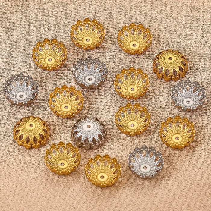 18k Gold Plated Filigree Bead Caps For Jewelry Making Supplies Handmade DIY Beading Accessories