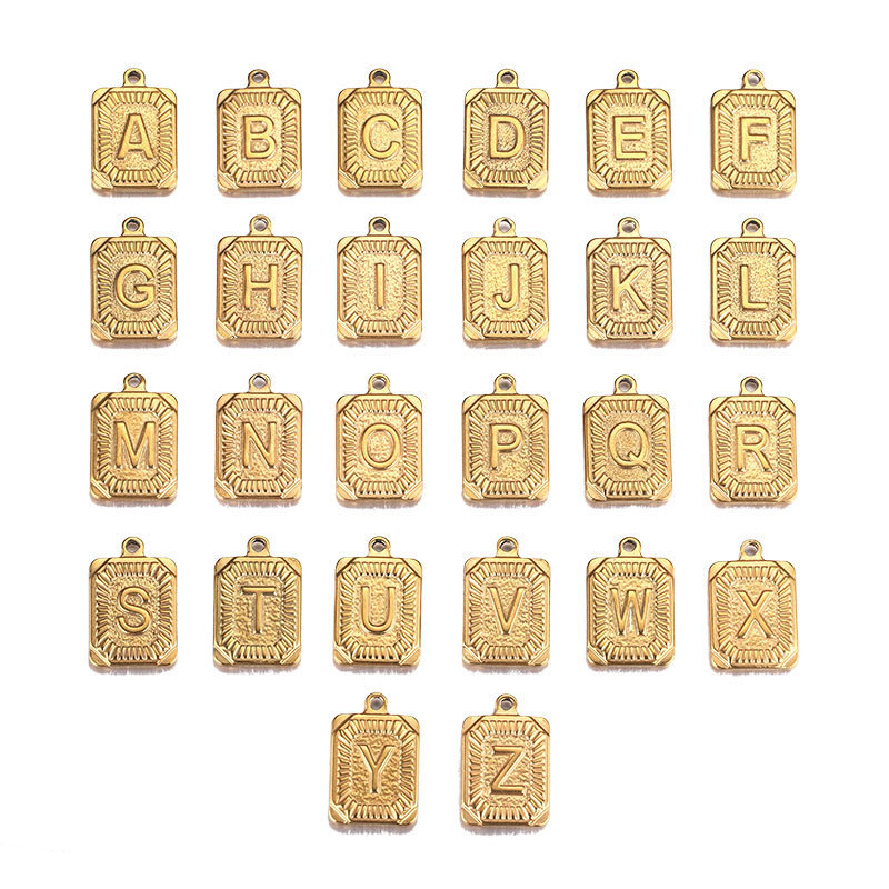 Stainless Steel Hip Hop 26 Letter Rectangular Pendant Titanium Steel Hip Hop Necklace Pendant Diy Jewelry Accessories 216045127104