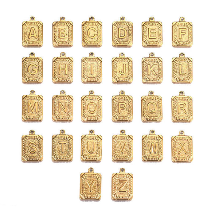 Stainless Steel Hip Hop 26 Letter Rectangular Pendant Titanium Steel Hip Hop Necklace Pendant DIY Jewelry Accessories