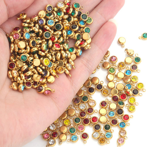 6mm Stainless Steel 12 Birthstone Titanium Steel Crystal Lucky Birthday Stone Pendant DIY Jewelry Handmade Accessories