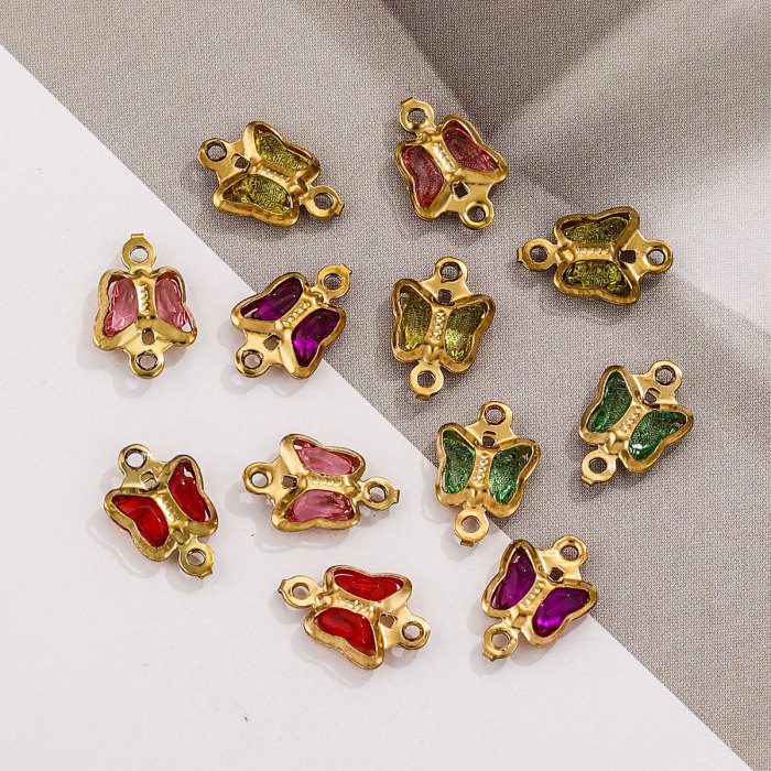 Stainless Steel Crystal Butterfly High-grade Color Titanium Steel Pendant Necklace DIY Jewelry Accessories Wholesale