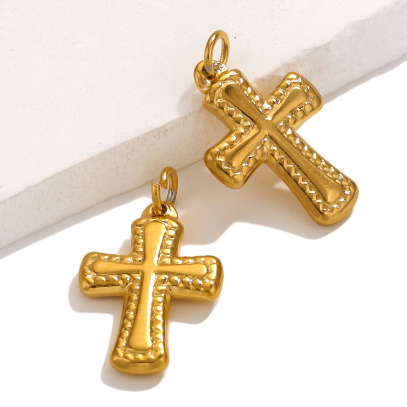 18k Gold Plated Stainless Steel Cross Pendant with Open Loop Premium Heavy Industry Pendant DIY Bracelet Necklace
