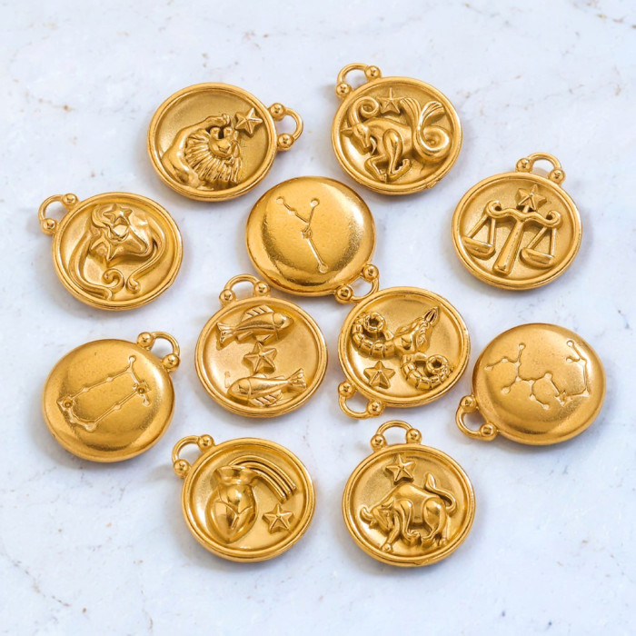 18K Gold Plated Stainless Steel Minimalist 12 Constellations Series DIY Accessories Woman's Waterproof Bijoux Delicat...
