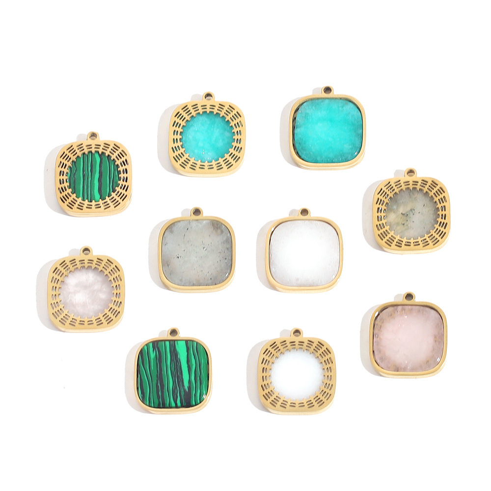 Natural Stone Stainless Steel Pendant Gold Plated Square Pendant Diy Handmade Earring Necklace Accessory 216045171261