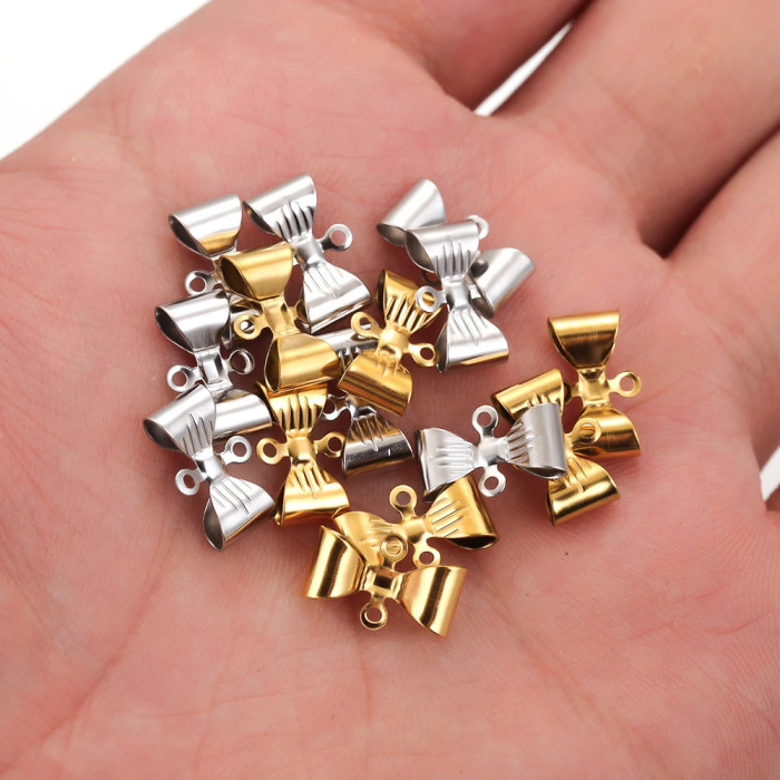 Stainless Steel Double Hole Bow Accessories Pendant DIY Necklace Bracelet Making Accessories