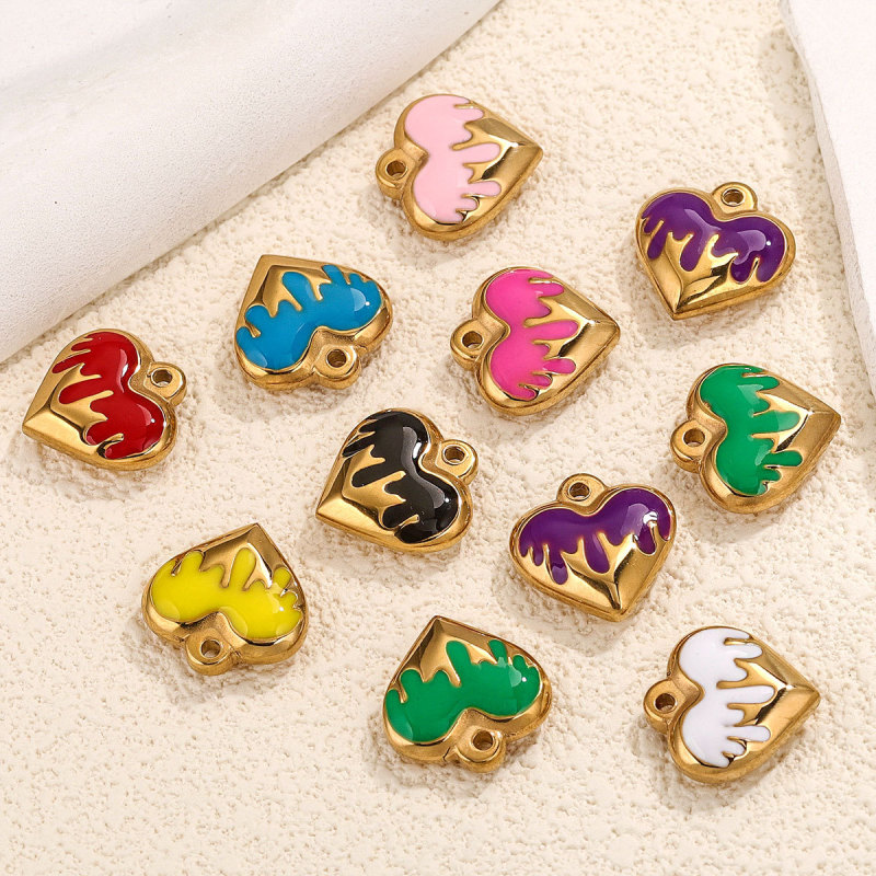 Stainless Steel 16mm Enamel Heart Charms Pendants for DIY Couples Jewelry Necklaces Findings Bracelets Making Supplies