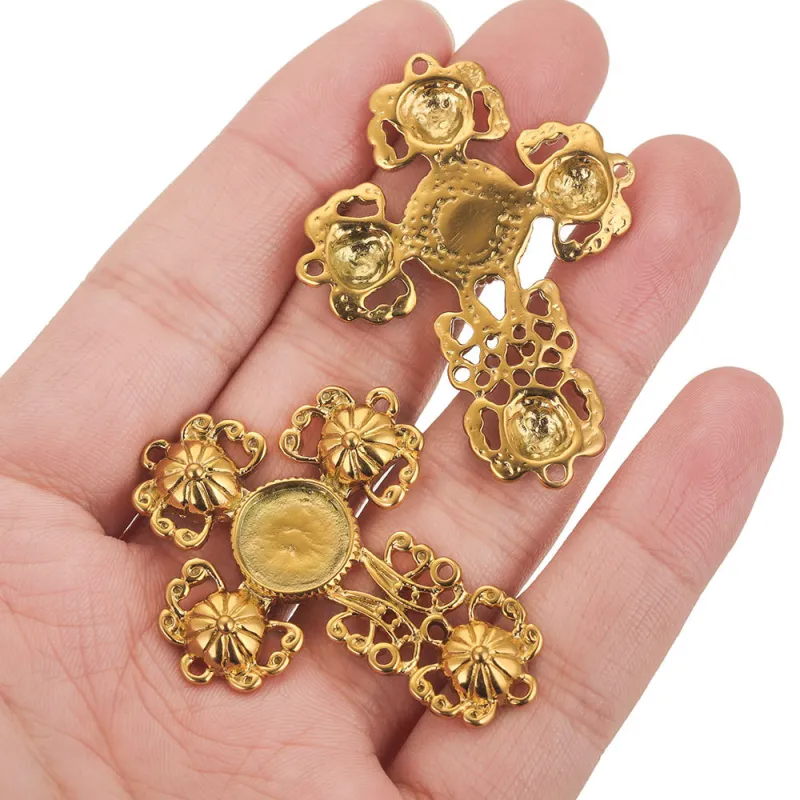 Stainless steel 12mm Cross Tray Pendant Pendant DIY Necklace Earrings Jewelry Accessories