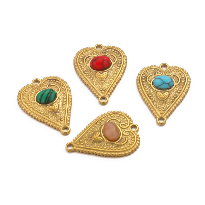 Stainless Steel Oval Bohemian Natural Stone Heart Pendant DIY Accessory Accessories Necklace