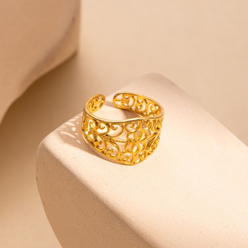 New 18K Gold Plated Stainless Steel Creative Pattern Ring For Women Fashion Statement Handmade Cast Jewelry