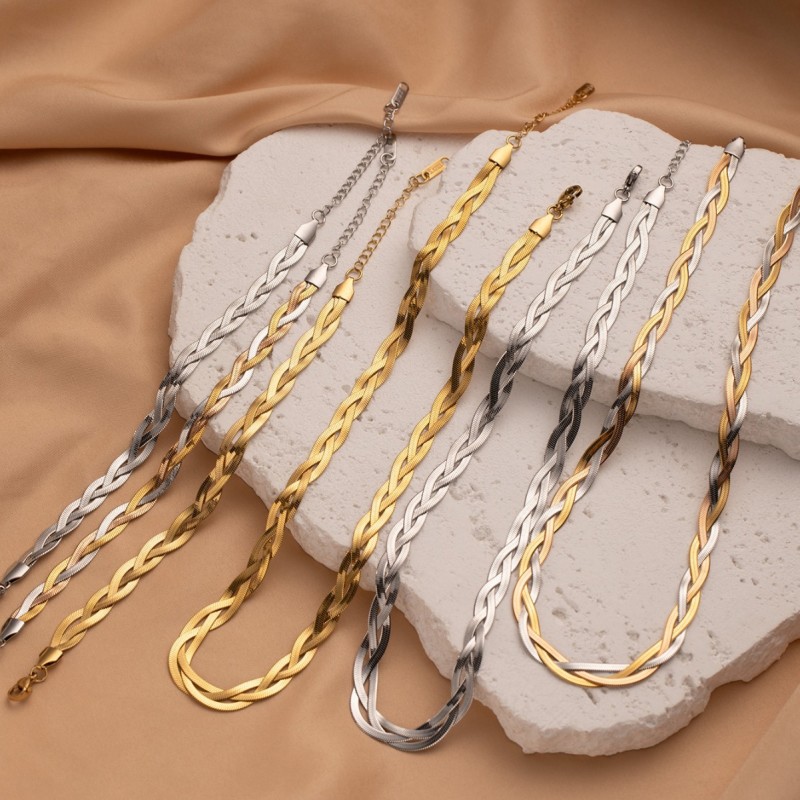 Dainty 316L Stainless Steel Three Layer Weave Necklace Bracelets For Women Snake Bone Chain Niche Special Jewelry Gifts