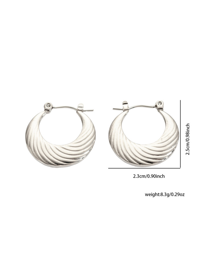 Dainty 316L Stainless Steel Hollow U-shaped Irregular Texture Earrings For Women Steel Color Daily Charm Ear Jewelry