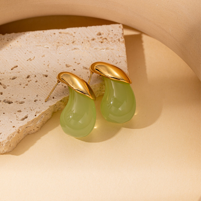 New Stainless Steel Stud Earrings Colored Water Drop Resin Titanium Steel Earrings