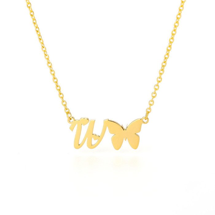 New Simple Gold Color A-Z 26 Letters Pendant Necklace Stainless Steel Alphabet Name Chain Choker