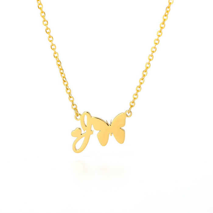 New Simple Gold Color A-Z 26 Letters Pendant Necklace Stainless Steel Alphabet Name Chain Choker