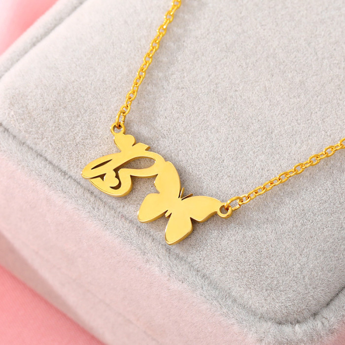 New Simple Gold Color A-Z 26 Letters Pendant Necklace Stainless Steel Alphabet Name Chain Choker