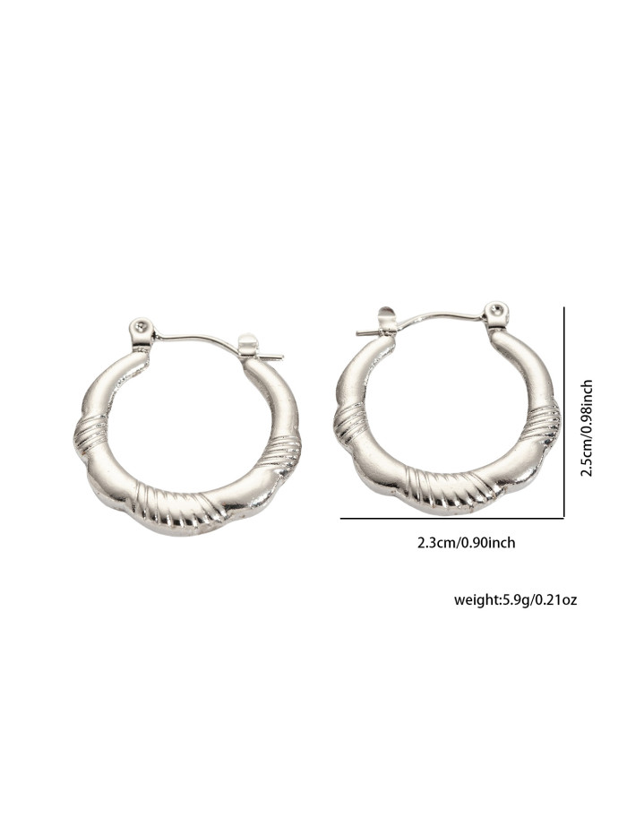 Dainty 316L Stainless Steel Hollow U-shaped Irregular Texture Earrings For Women Steel Color Daily Charm Ear Jewelry